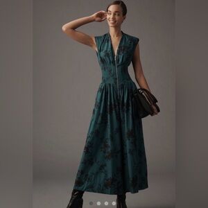 Anthropologie Teal and Black Floral jumpsuit